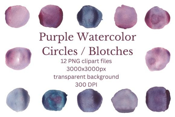 12 Purple Watercolor Splash Blotches PNG Textures Review