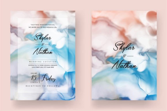 Alcohol Ink Marbled Texture Wedding Card Graphic Templates