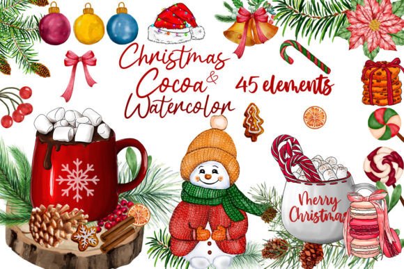 Christmas and Hot Cocoa Watercolor PNG for Crafts
