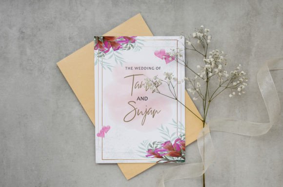 Pink Watercolour Wedding Invitation Card for Crafts & Handmade Business Design