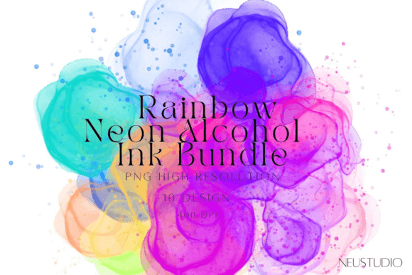 Rainbow Alcohol Ink Clip Art PNG Adds Vibrant Decorative Elements to Handmade Projects