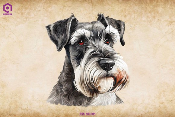 Schnauzer Dog Portrait Watercolor for Crafts Branding