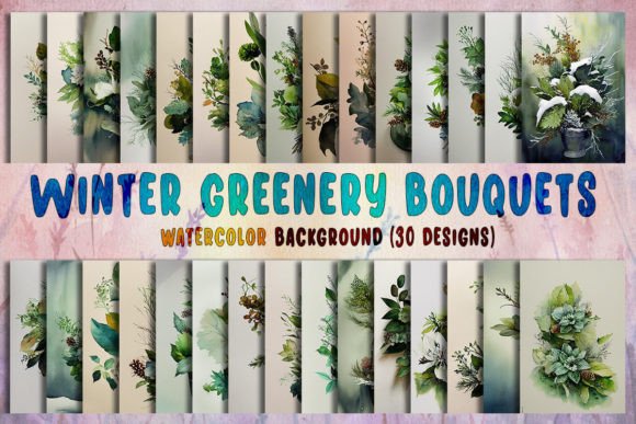 Watercolor Greenery Bouquets Bundle for Backgrounds