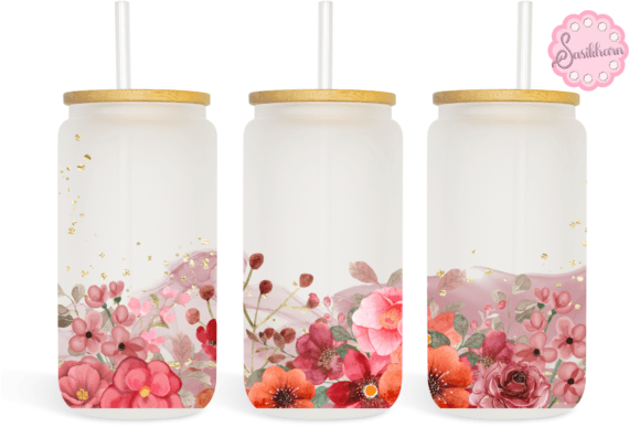 Watercolor Red Flower 16oz Libbey Glass Print Templates for Real Crafters