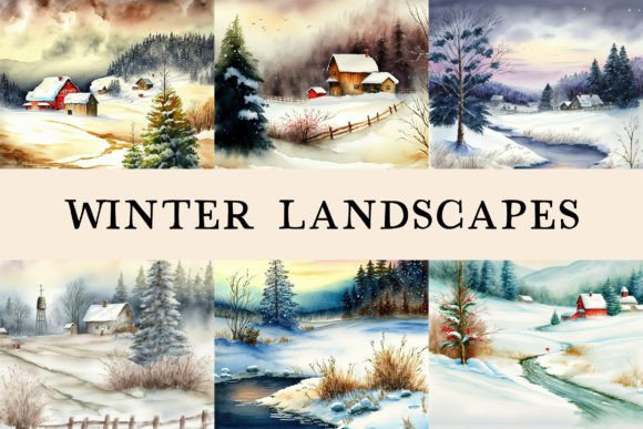 Winter Watercolor Landscapes Backgrounds for Digital Sales