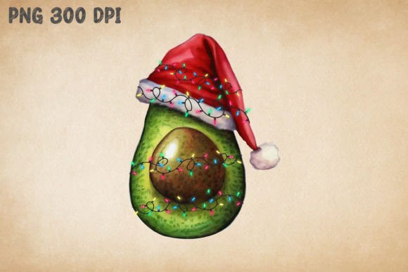 Xmas Avocado in Santa Hat Watercolor for Crafts