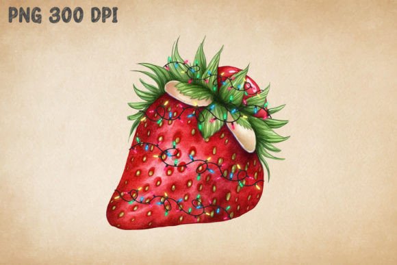 Xmas Strawberry in Santa Hat Watercolor for Crafts
